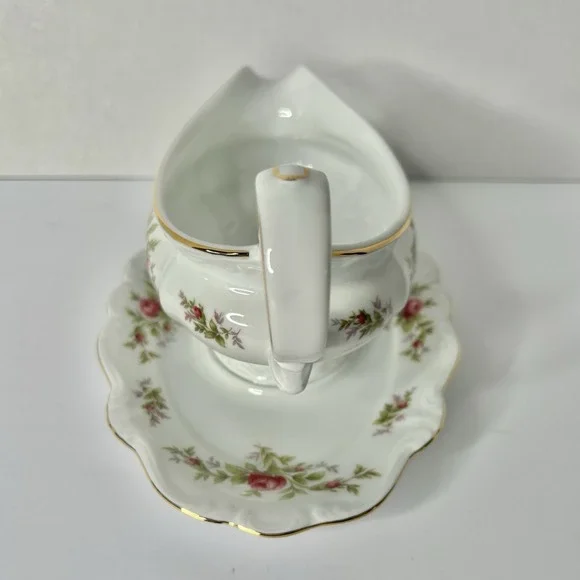 Vintage Johann Haviland Moss Rose Gravy Boat With Attached Under Plate Bavaria - Picture 3 of 11
